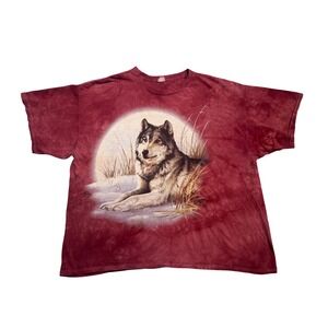 The Mountain Vintage 2001 Wolf Graphic Tie Dye T-Shirt Burgundy Red XL 2XL